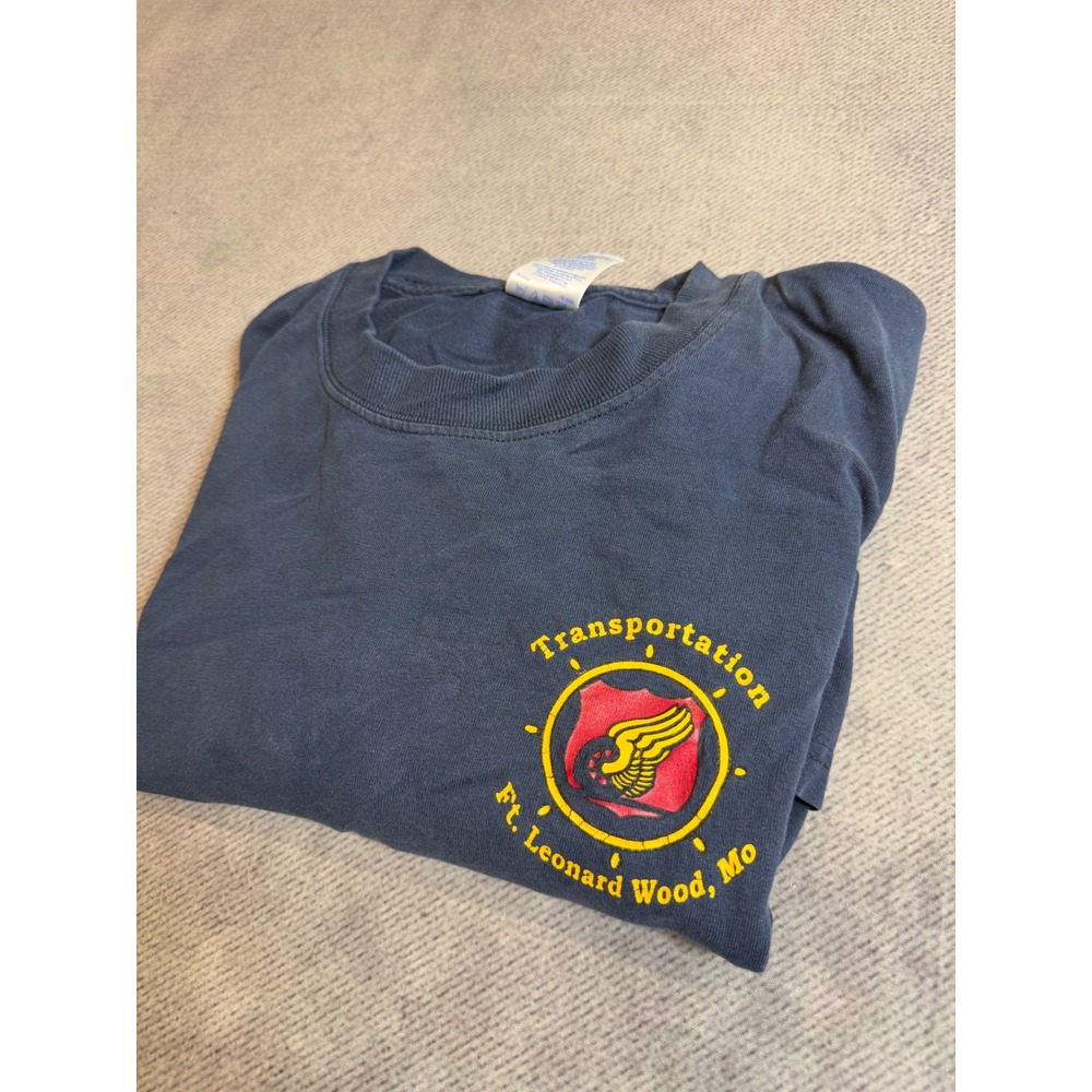 Gildan Mens XL Navy Blue Ft Leonard Wood Mo Transportation Long Sleeve T-Shirt